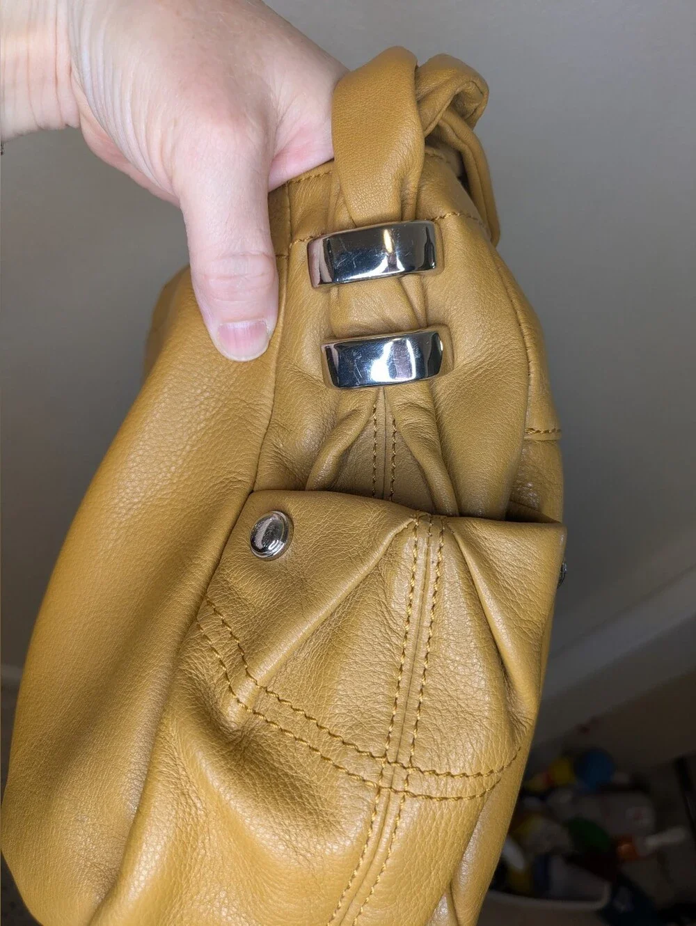 Authentic B. Makowsky Mustard Yellow Slouchy Leather Shoulder Bag